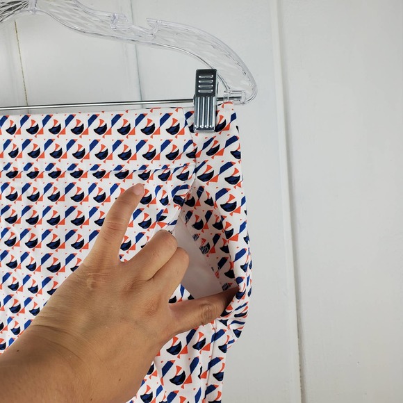 Ann Taylor Madison Womens 8 Orange Navy Blue White Geometric Pencil Skirt - Picture 3 of 11